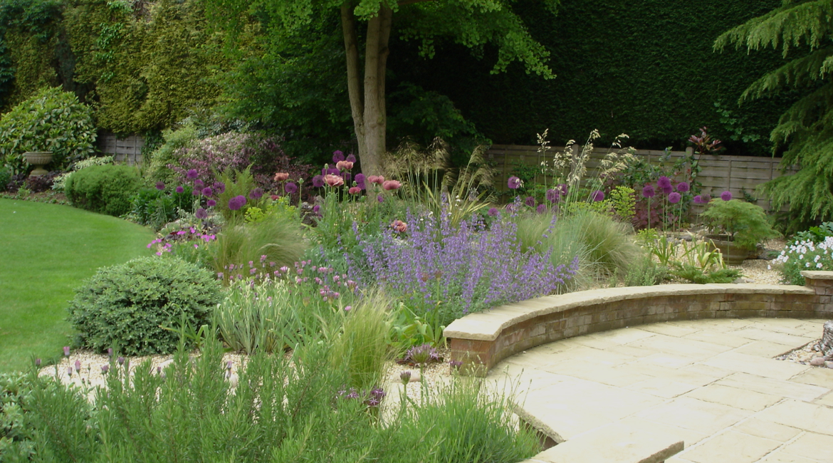 Hertfordshire garden design with drought tolerant planting.